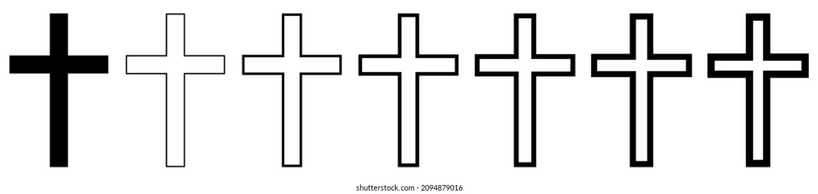 Christian cross icon set. Crucifix vector illustration isolated on white background.