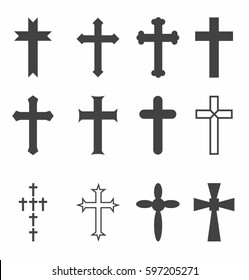 Christian cross icon set in flat style on white background vector illustration