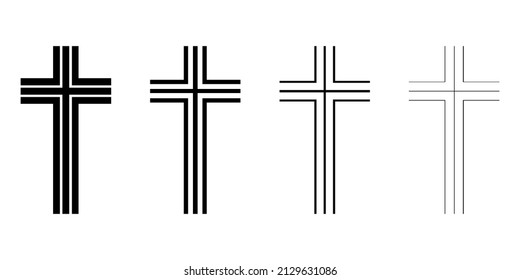Christian cross icon. Set of linear crosses on white background. Abstract religion symbol. Vector illustration.