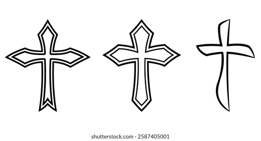 Christian cross icon. Set of linear crosses icons isolated on white background. Church symbol. Vector illustration