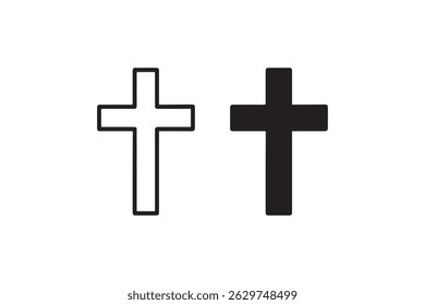 Christian cross icon set in outline and solid Vector
