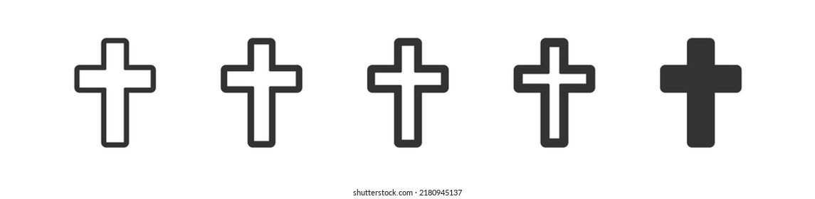 Christian cross icon set. Religion, chirst symbol. Crucifix jesus simple illustration in vector flat style.