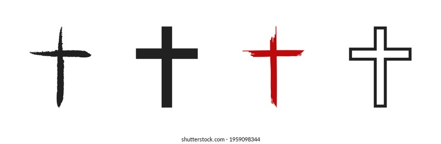 Christian cross icon set. Vector cross symbol collection on white background.