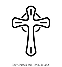 Christian cross icon. Simple line art icon of a christian cross symbolizing faith and religious beliefs. Vector illustration