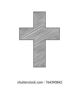 Christian cross icon. Vector. Shaded gray icon on white background. Isolated.