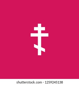 Christian Cross icon vector. Christian Cross sign on pink background. Christian Cross icon for web and app