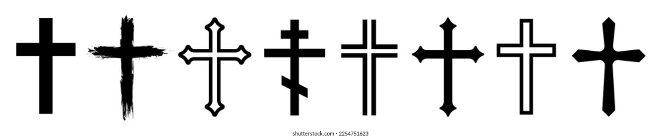 Christian Cross icons collection. Flat, line and grunge simple Christian cross icon set.