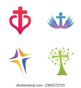 Christian cross icons set cartoon vector. Religious christian symbol. Faith, religion