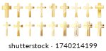 Christian Cross icons set. Gold christian cross icon isolated. Vector illustration. Golden religion cross