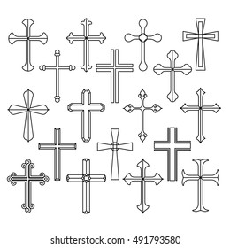 Christian cross icons set on white background