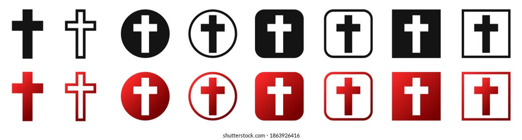 Christian cross icons set. Christian cross sign isolated on white background. Vector illustration.