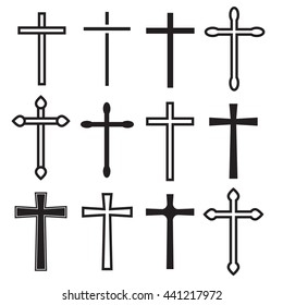 Christian cross icons. Vector line black christian cross eps10