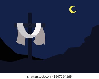 A Christian cross illustration in dark tones color. Suitable for religious materials, spiritual artwork, or inspirational content.