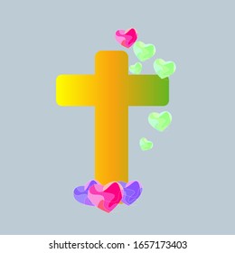 Christian cross illustration with love shape decoration