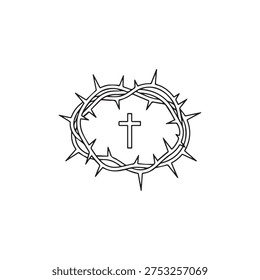Christian cross inside a crown of thorns, symbolizing Jesus Christ's suffering and sacrifice.