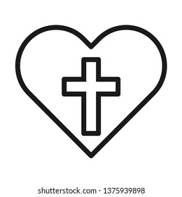 Christian cross inside heart icon. Stroke outline style. Vector. Isolate on white background.