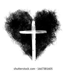 Christian cross inside the heart. Isolated on a white background. Christian symbol. Vector illustration