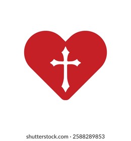 Christian cross inside in the heart template. Vector sign illustration 