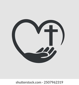 Christian cross inside in the heart. Vector illustration.
