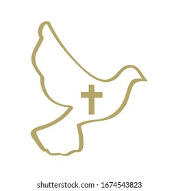 Christian cross inside white dove, vector
