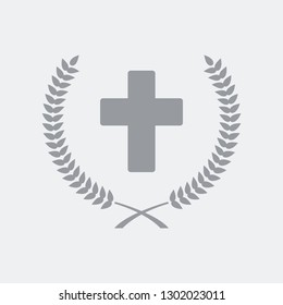 Christian cross and laurel - Flat and isolated vector illustration icon with minimal and modern design