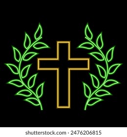 Christian Cross and Laurel in neon effect