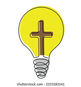 Christian Cross and light bulb in linear in color
