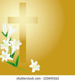  christian cross and lily on sunrise background