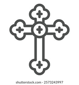 Christian cross line icon, easter holiday concept. Vector graphics. Religion crucifix, silver metal cross sign on white background, outline style icon for mobile or web design