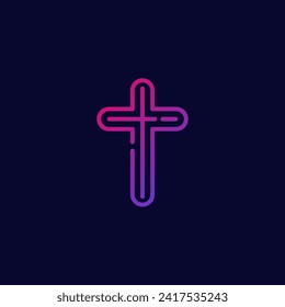 Christian cross line icon. Vector graphics, editable stroke outline sign and flat style, eps 10. 