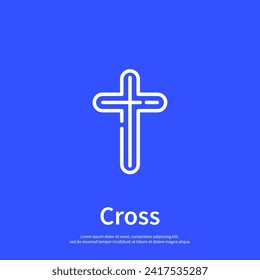 Christian cross line icon. Vector graphics, editable stroke outline sign and flat style, eps 10. 