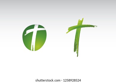 Christian cross logo or church symbol. Silhouette outline of cross with rough edges.