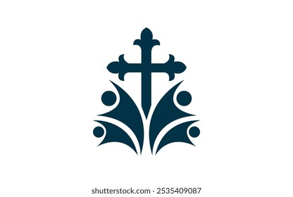 Christian cross Logo design concept A stylized christian cross with an intricate design in vector human christian icon