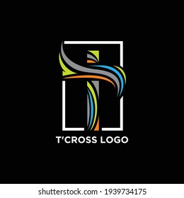 Christian cross logo design with T initial concept modern color