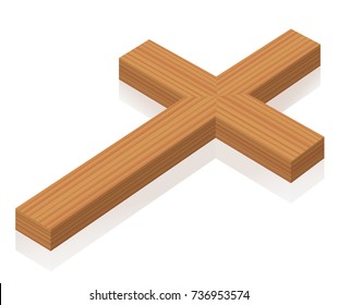 Christian cross lying on the ground - isolated 3d vector illustration on white background.