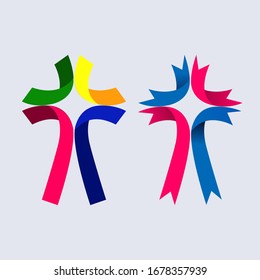 Christian cross made of ribbons. For decorating cards, brochures, documents or logos.