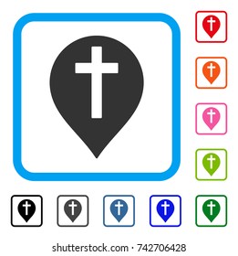 Christian Cross Marker icon. Flat grey iconic symbol in a light blue rounded squared frame. Black, gray, green, blue, red, orange color variants of Christian Cross Marker vector.
