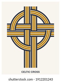 Christian cross modern linear style vector symbol isolated on white, faith and belief contemporary crucifix sign of Jesus Christ stripy graphic design.