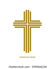 Christian cross modern linear style vector symbol isolated on white, faith and belief contemporary crucifix sign of Jesus Christ stripy graphic design.