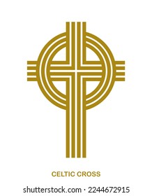 Christian cross modern linear style vector symbol isolated on white, faith and belief contemporary crucifix sign of Jesus Christ stripy graphic design.