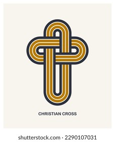 Christian cross modern linear style vector symbol isolated on white, faith and belief contemporary crucifix sign of Jesus Christ stripy graphic design.