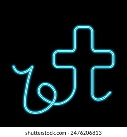 Christian Cross and music note in outline in neon effect