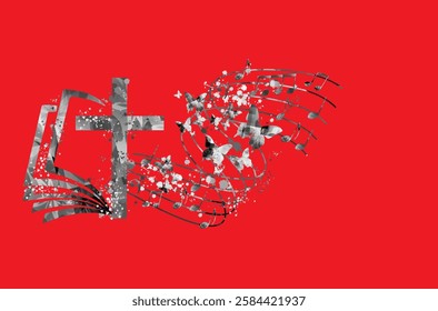 Christian cross with music notes isolated vector illustration. Religion themed background. Design for gospel church music, concert, festival, choir singing, Christianity, prayer