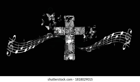 クリスチャン十字架と音楽ノートのベクターイラスト 宗教をテーマにした背景 ゴスペル教会の音楽 合唱隊の歌 コンサート 祭り キリスト教 祈りのデザイン のベクター画像素材 ロイヤリティフリー Shutterstock
