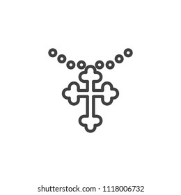 Christian cross necklace outline icon. linear style sign for mobile concept and web design. Holy rosary beads simple line vector icon. Symbol, logo illustration. Pixel perfect vector graphics