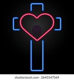 christian cross neon sign, modern glowing banner design, colorful modern design trends on black background. Vector illustration.