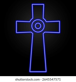 christian cross neon sign, modern glowing banner design, colorful modern design trends on black background. Vector illustration.