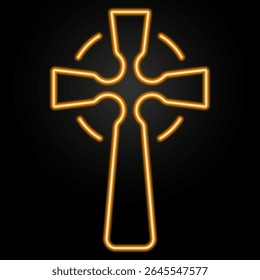 christian cross neon sign, modern glowing banner design, colorful modern design trends on black background. Vector illustration.