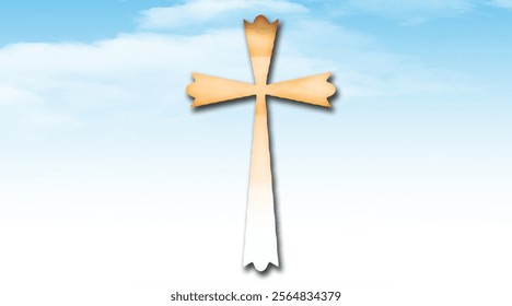 Christian cross on blue sky background, Christian cross with ray on sky background

