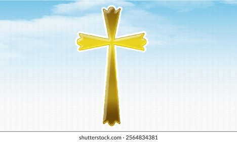 Christian cross on blue sky background, Christian cross with ray on sky background

